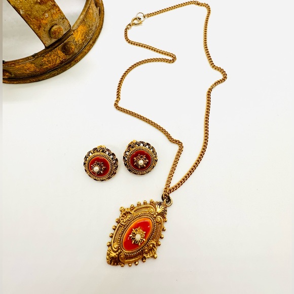 Vintage Demi Parure Enameled Necklace Set - Picture 1 of 14